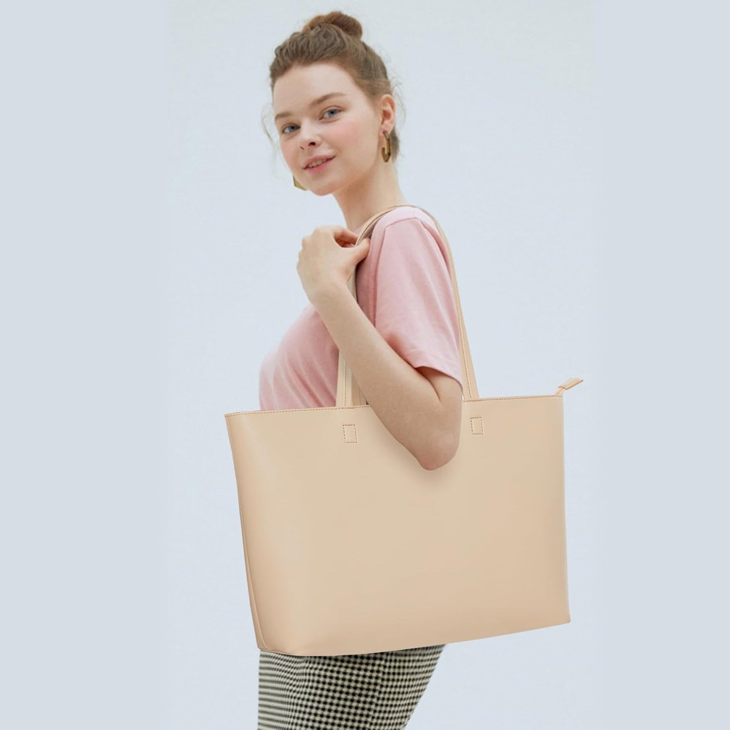 KALIDI Tote Bag Zipper Shoulder Bag Faux Leather Purses for Women Large Casual Handbag Work Dating College