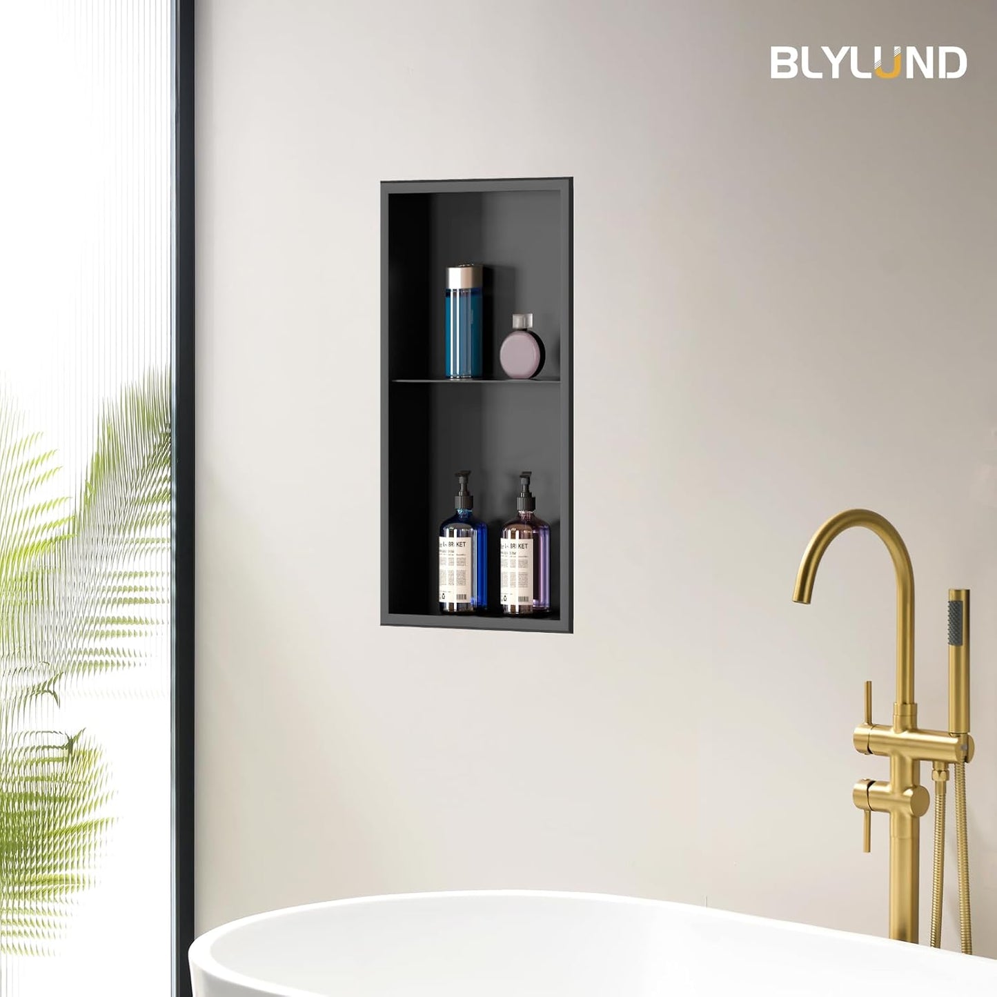 BLYLUND Shower Niche 12" x 24" NO Tile Needed,Matte Black Double Shelf Organizer, Square Corners Wall-Inserted Niche Recessed Shower Shelf Modern Soap Niche for Bathroom