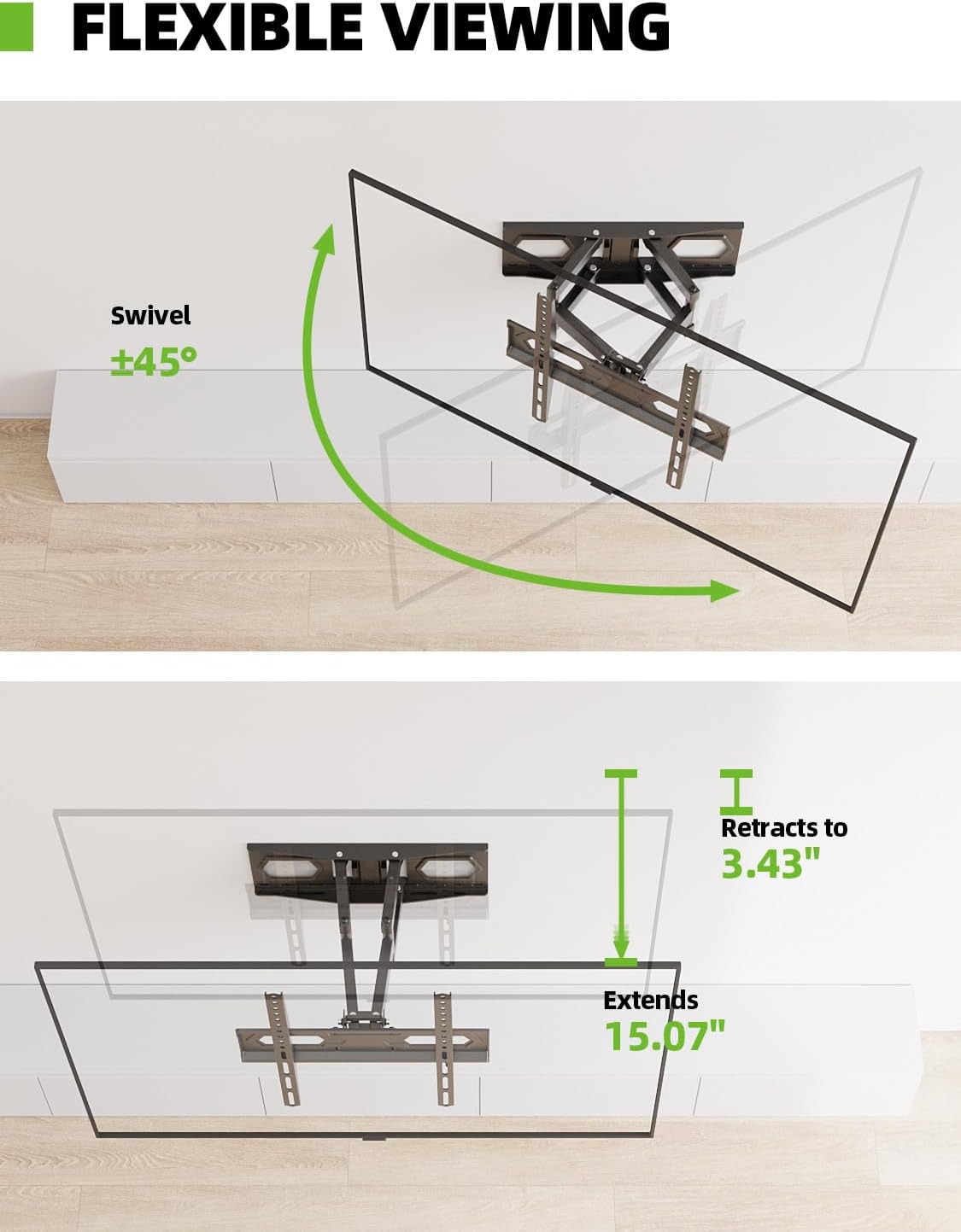 USX MOUNT UL Listed Full Motion TV Wall Mount for Most 32-70 inch TVs up to 110lbs, Wall Mount TV Bracket with Dual Swivel Articulating Arms, Max VESA 400x400mm and 16" Wood Studs, XMM021