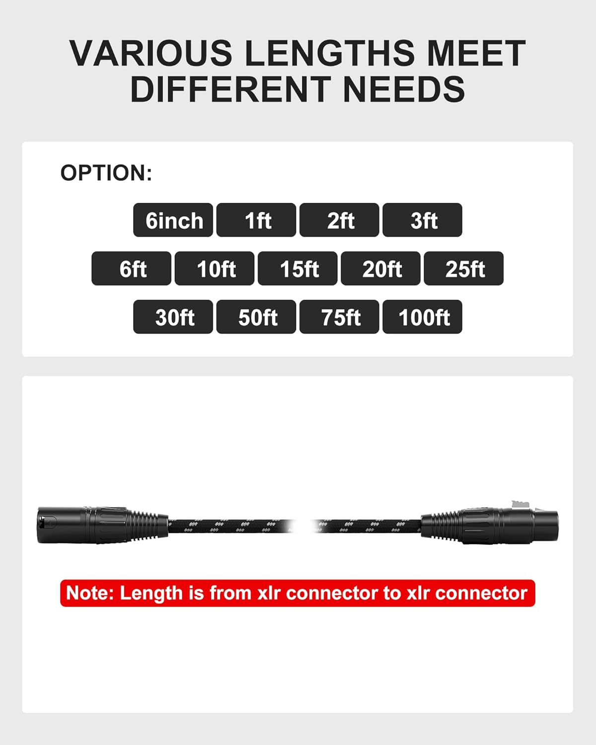 VANDESAIL XLR Cables 25ft 2 Pack, Durable Nylon Braided XLR Microphone Cable, Mic Cable, Shielded and Fully Balanced OFC Male to Female Cord for Recording Mixer Amplifie Speaker Black White