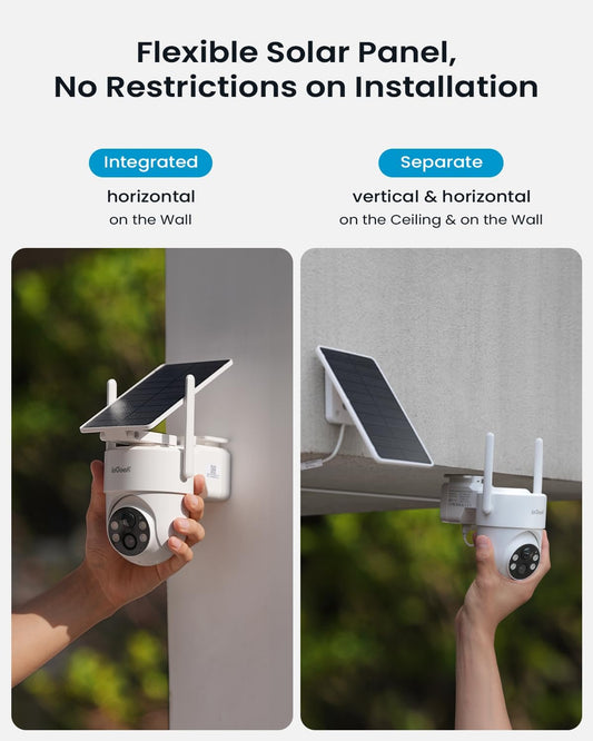 ieGeek 2K Security Cameras Wireless Outdoor, with Adjustable&Removable Solar Panel, 360°PTZ, Color Night Vision, 2.4G WiFi Camera Surveillance Exterieur, Smart Motion Sensor, Light&Siren,Work w/Alexa