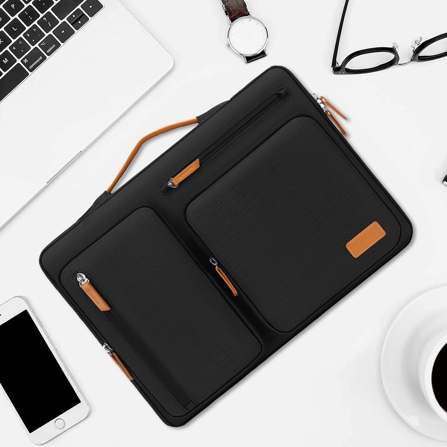 MOSISO 360 Protective Laptop Sleeve Compatible with MacBook Air/Pro, 13-13.3 inch Notebook, Compatible with MacBook Pro 14 inch M3 M2 M1, Side Open Bag with 4 Zipper Pockets&Handle, Black - PuriLite