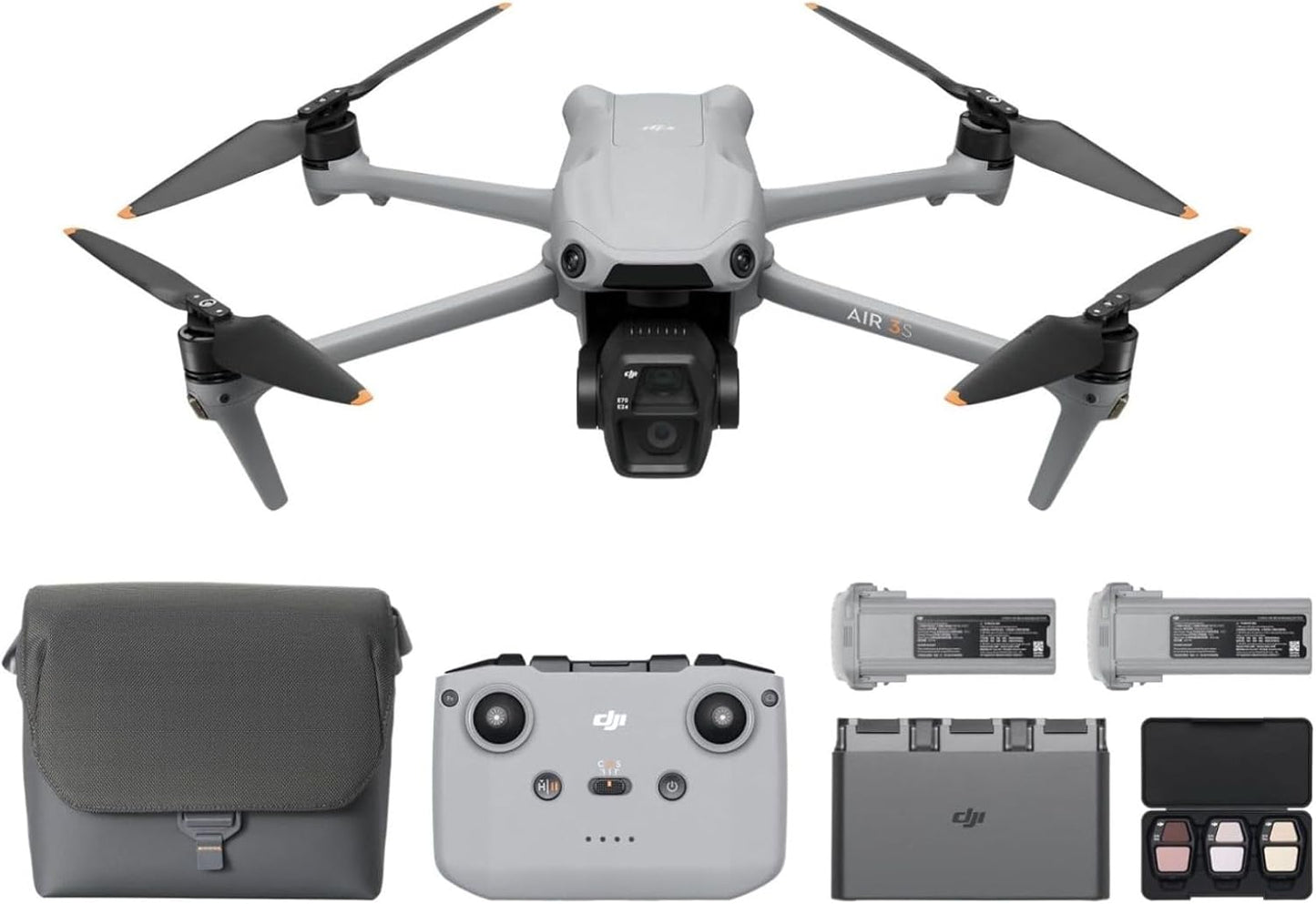 DJI Air 3S Fly More Combo (RC 2 Screen Remote Controller), Drone with 1" CMOS Wide-Angle & Medium Tele Camera for Adults, 4K/60fps, Omnidirectional Sensing & 3 Batteries for Extended Flight Time