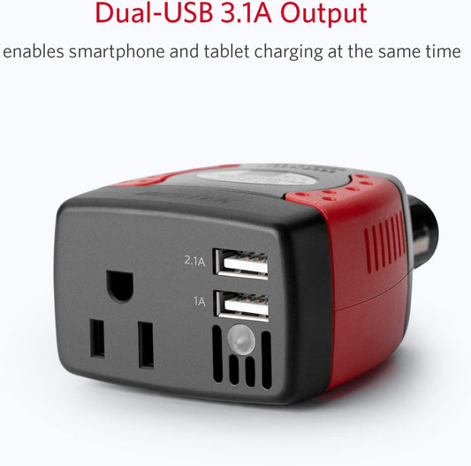 BESTEK 150W Power Inverter 12V to 110V Voltage Converter Car Charger Power Adapter with 3.1A Dual USB Charging Ports - PuriLite