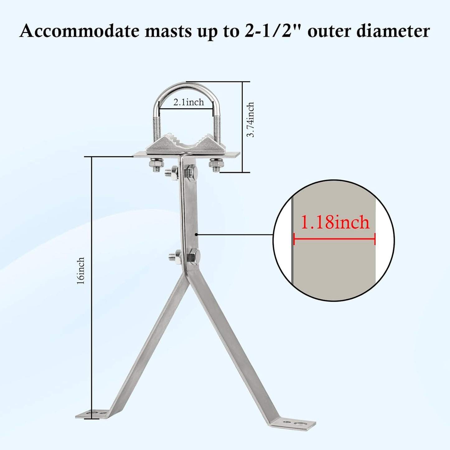 XRDS-RF 16 Inch Heavy-Duty Wall Mount Stand Off Mast for TV Antenna - Windproof Mounting Bracket (2-Leg + 2-Leg)