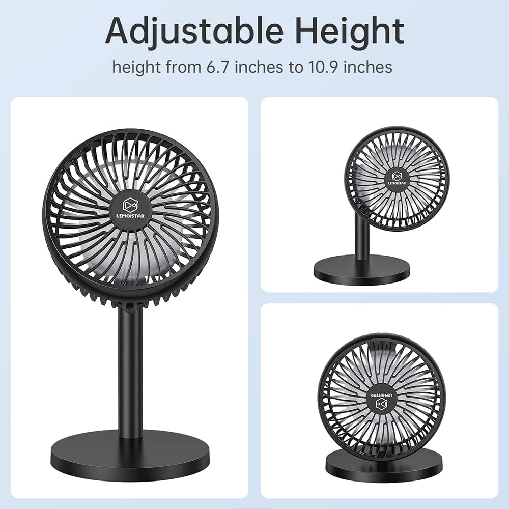 6 Inch Desk USB Fan with 4 Speeds - Adjustable Height, 72° Rotation, Quiet Table Fan for Home Office Cooling