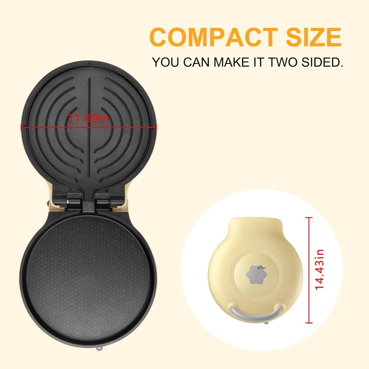 Bear Electric Griddle, 11.8'' Smokeless Indoor Grill with Nonstick Baking Frying Pan, Adjustable Temperature Control, 1500W Electric Skillet for Breakfast Lunch Dinner Snacks, Panini Crepe Pizza Maker