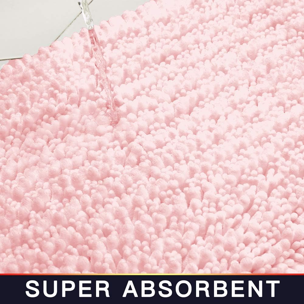 Walensee Bathroom Rug Non Slip Bath Mat (24x17 Inch Blush) Water Absorbent Super Soft Shaggy Chenille Machine Washable Dry Extra Thick Perfect Absorbant Best Small Plush Carpet for Shower Floor