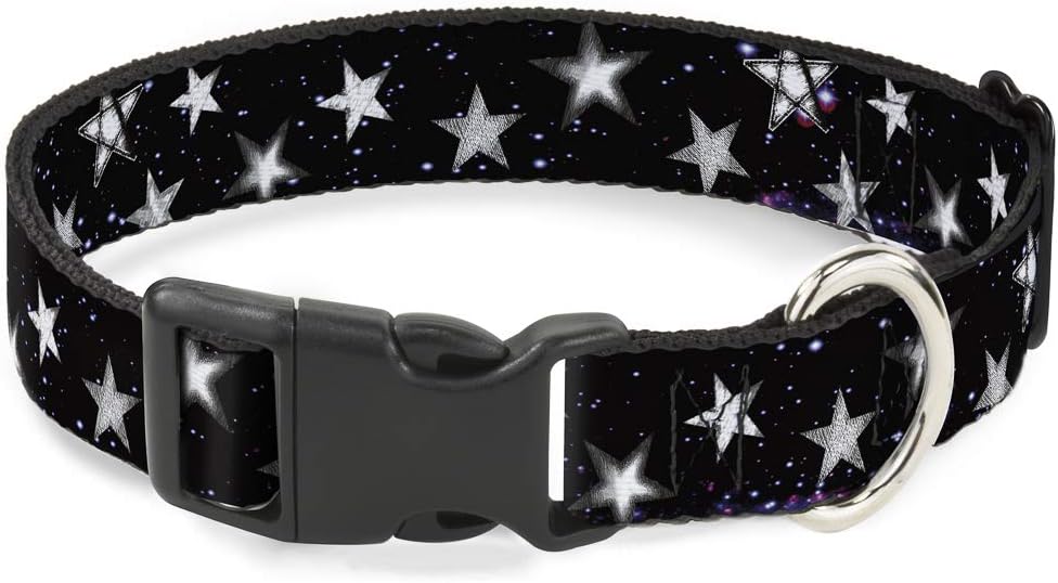 Buckle-Down PC-W21909-M Dog Collar Plastic Clip Buckle, 1"x11"-17", Star Black/White