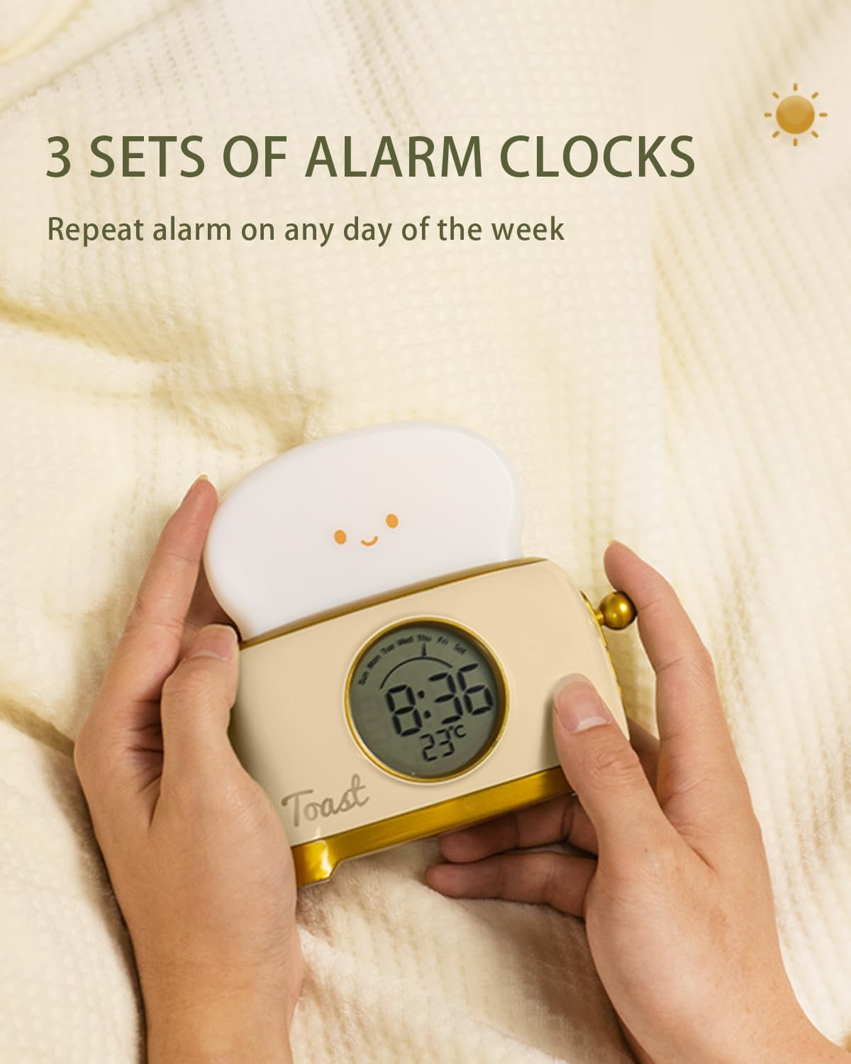 Alarm Clock for Kids, Cute Toast Night Light Alarm Clocks for Bedrooms, Dimming Rechargeable Small Led Desk Clock with Snooze & Countdown for Room Decor, Bedside Clock for Teen Girls Boys,Green