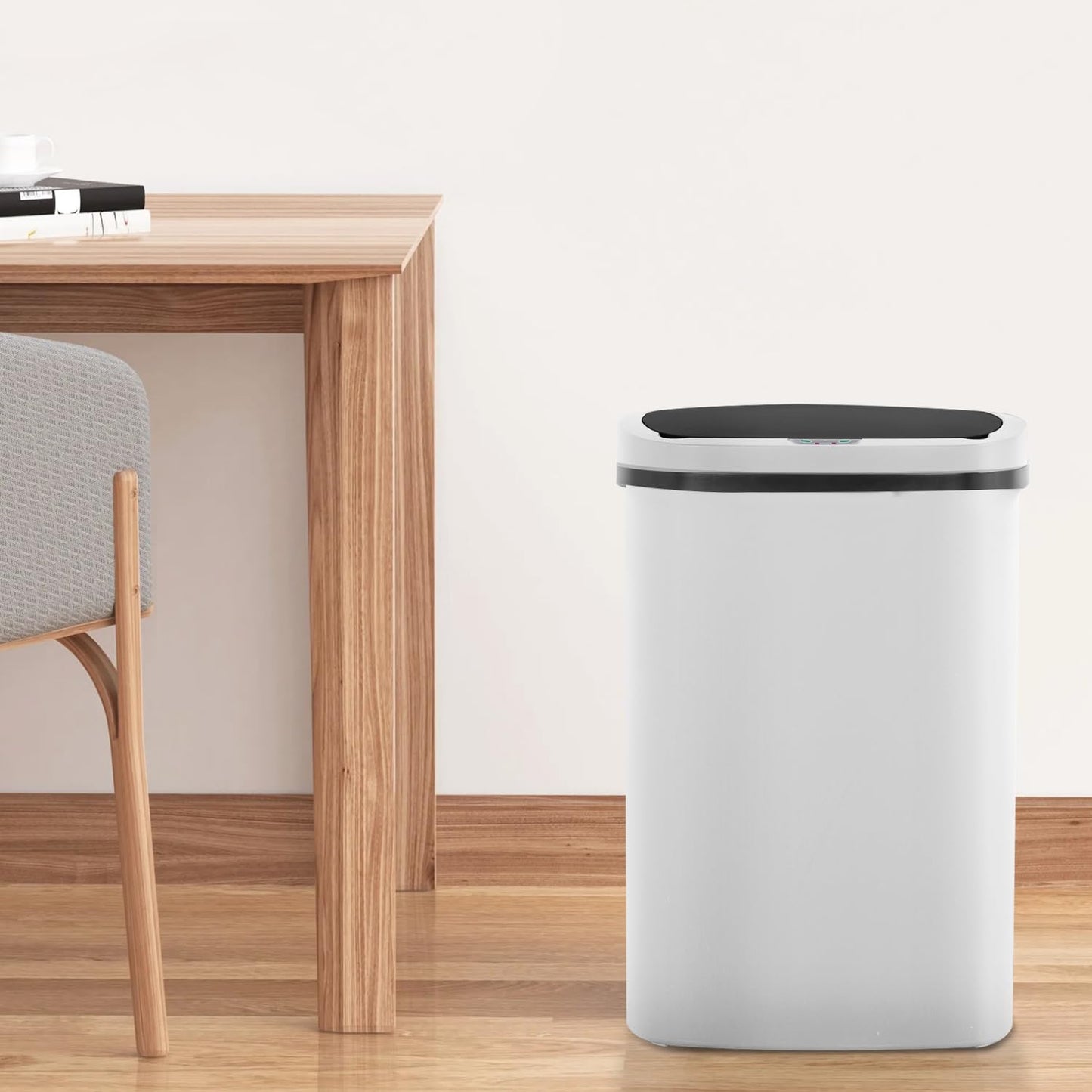 13 Gallon 50 Liter Garbage Can Kitchen Trash Can with Lid Automatic Sensor Touch Free Stainless Steel Waste Bin for Bathroom Bedroom Home Office,Black