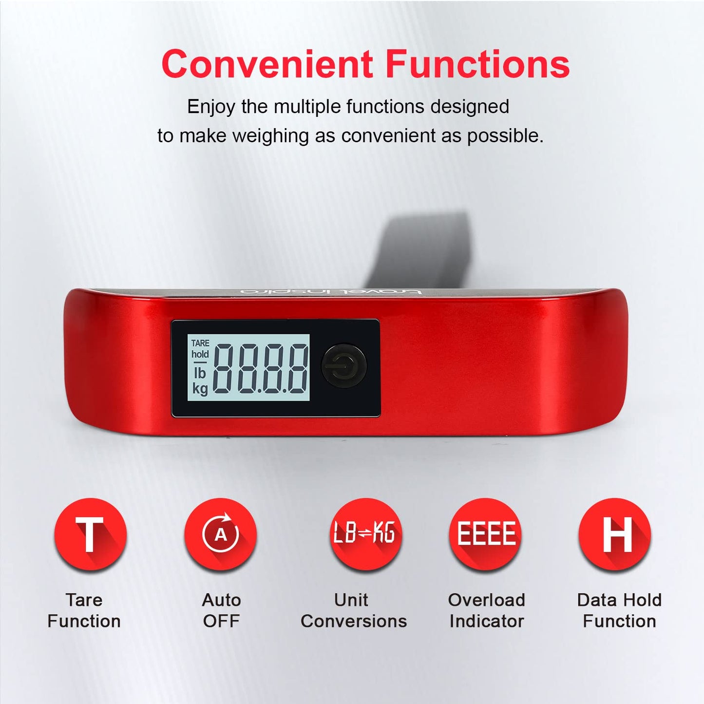 travel inspira Luggage Scale, Portable Digital Hanging Baggage Scale for Travel, Suitcase Weight Scale with Rubber Paint, 110 Pounds, Battery Included - Blue