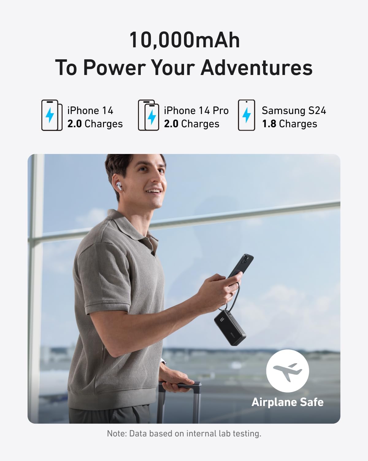 ANKER Nano 3-in-1 Power Bank, Foldable AC Plug, 10,000mAh, 30W Two-Way Fast Charging, Built-in Lightning Cable (Not for iPhone 16/15 Series), Compatible with iPhone 14 Series, AirPods, and More