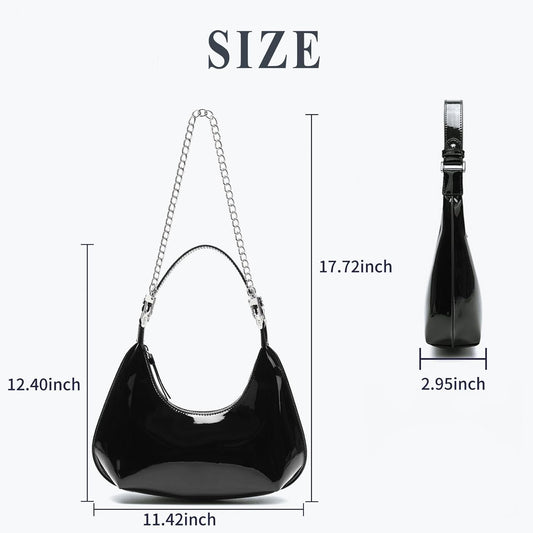 Purilite Select | Patent Leather Crescent Shoulder Bag | Small Going-Out Purse for Women | Cute Zipper Handbag with Adjustable Strap