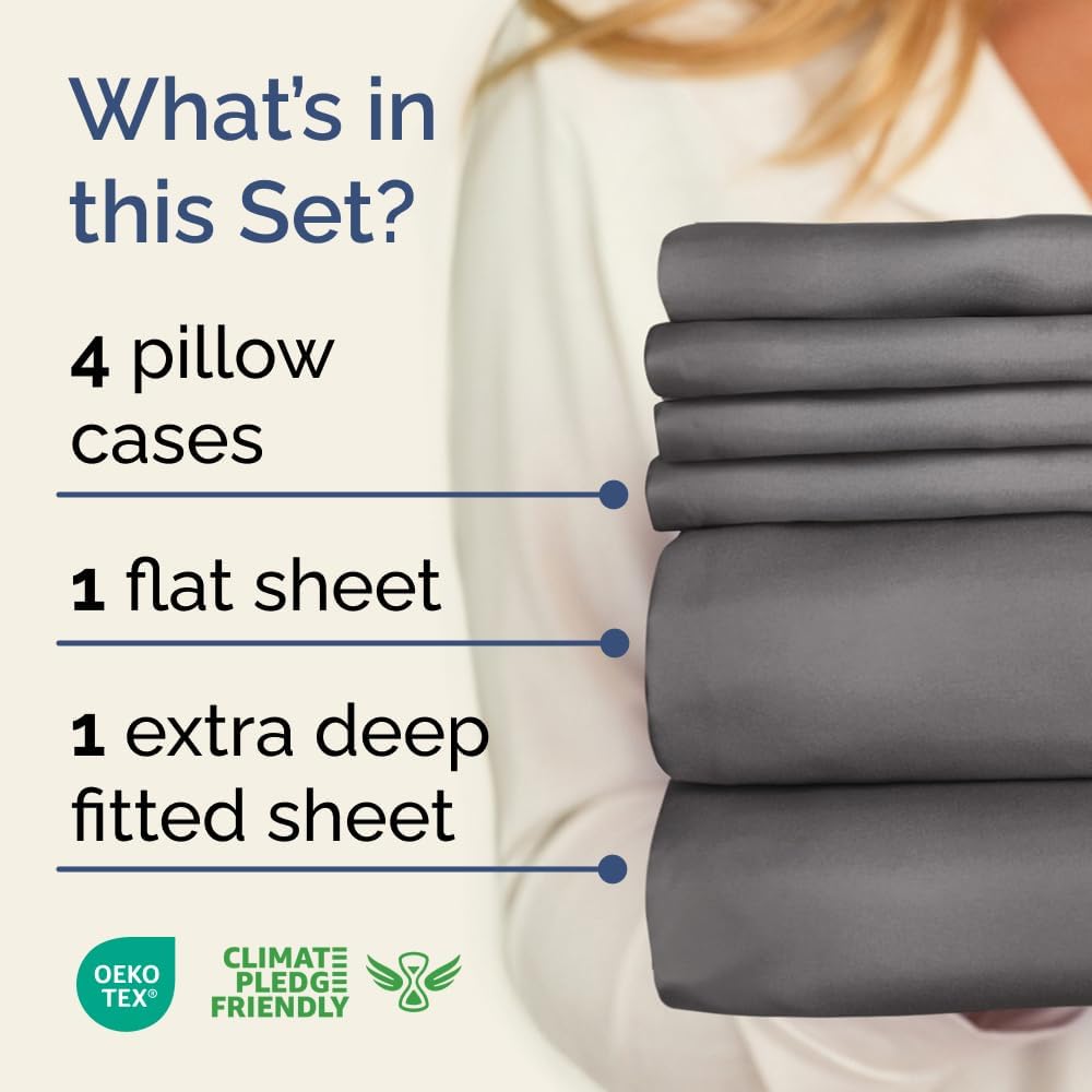 Extra Deep Queen Sheet Set - 6 Piece Breathable & Cooling Sheets - Hotel Luxury Bed Sheets Set - Easy & Secure Fit - Soft, Wrinkle Free & Comfy Sheets Set - White Sheet Set w/Extra Deep Pockets