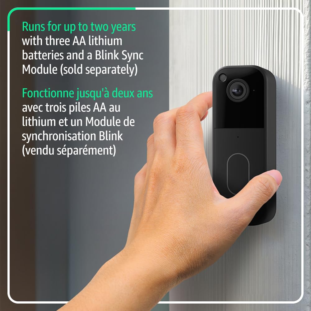 All-new Blink Video Doorbell – Head-to-toe HD view, two-year battery life, and simple setup. Required Sync Module not included – Add-On (Black)
