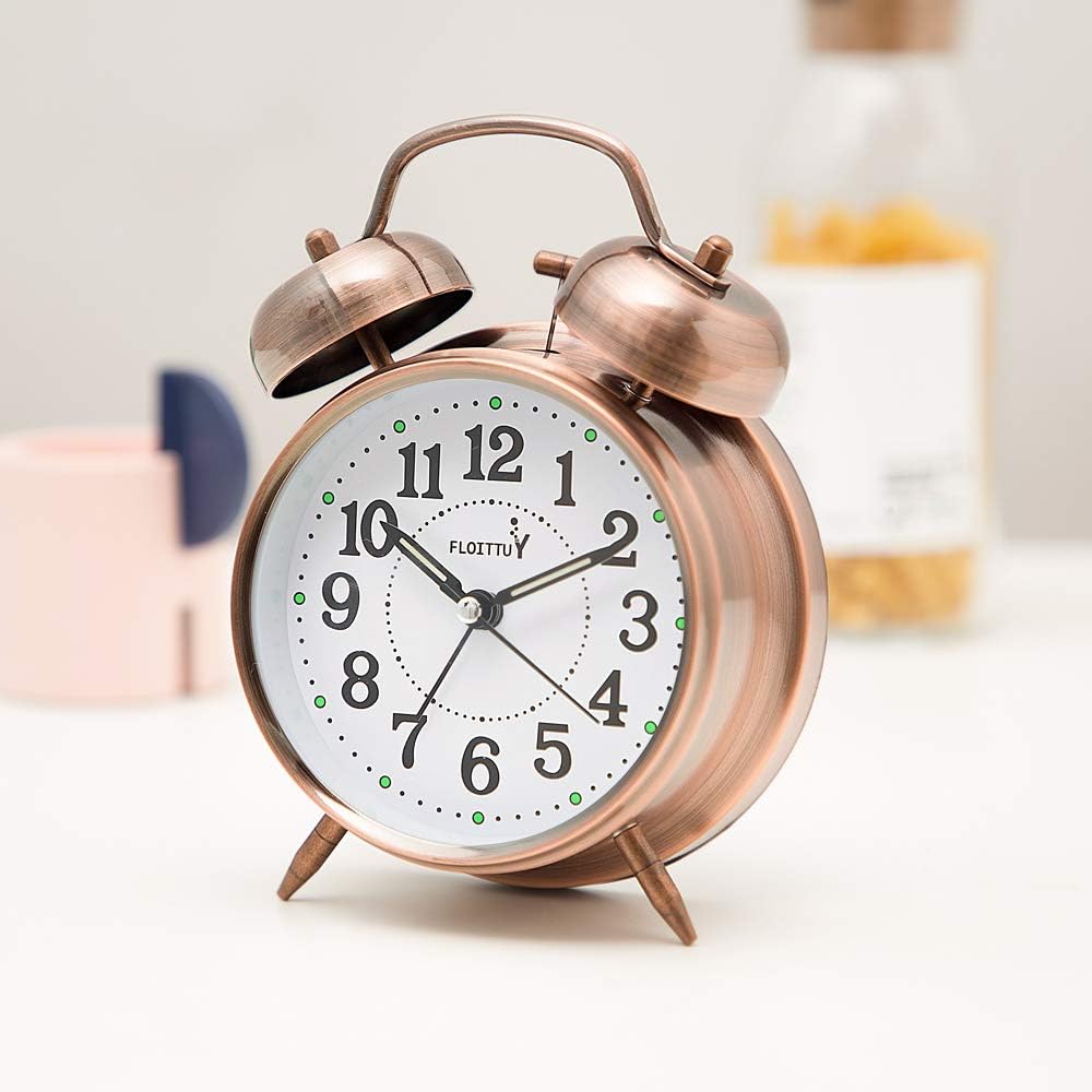 FLOITTUY (Loud Alarm for Deep Sleepers) 4'' Twin Bell Alarm Clock with Backlight for Bedroom and Home Decoration(Black)