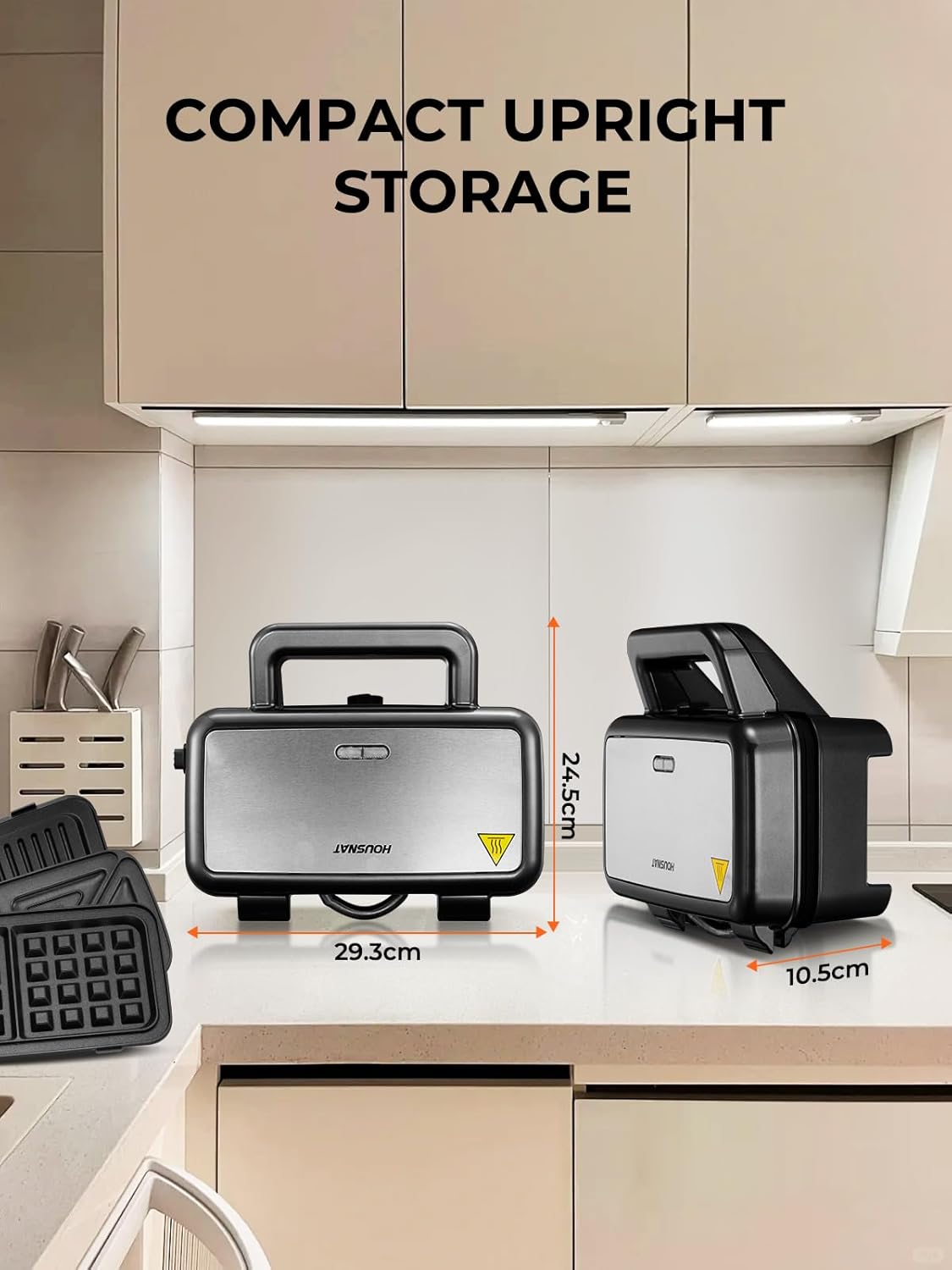 Sandwich Maker 3-in-1, Belgian Waffle Maker and Electric Panini Grill with 5-Gear Temperature and LED Indicator Lights, 3 Sets of Detachable Non Stick Plates, 1200W