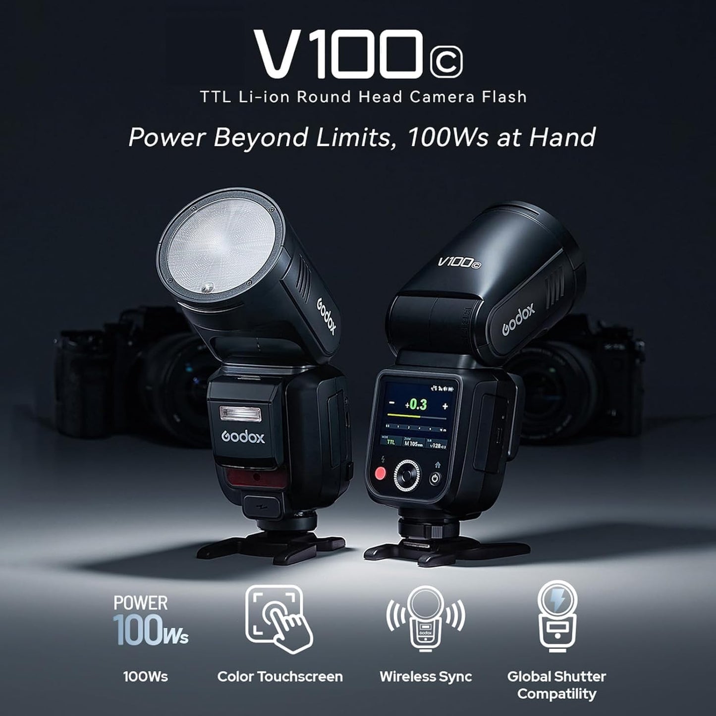 GODOX V1Pro-C 2.4G Wireless Camera Flash Speedlite with Detachable Sub Flash 1/8000s HSS 1.3s Recycle Time M/TTL Flash Mode 10 Levels Brightness Type-c Powered Compatible with Canon EOS Cameras