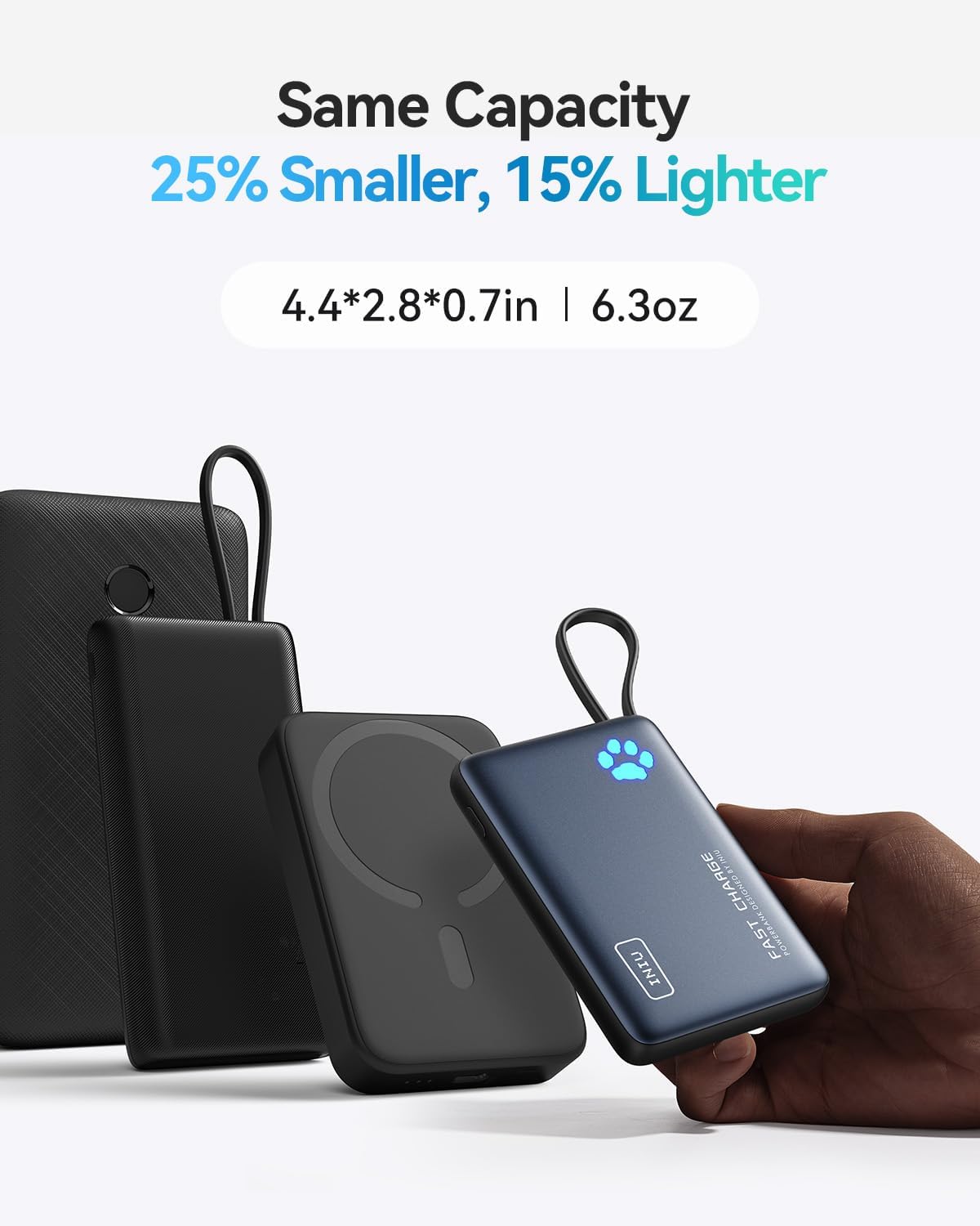 INIU Portable Charger, Ultra Slim 10000mAh PD 20W Power Bank with Built-in Cable, External Phone Powerbank Compatible with iPhone 15/14/13/12/11, Samsung S22/S21, Google, AirPods, iPad, etc.