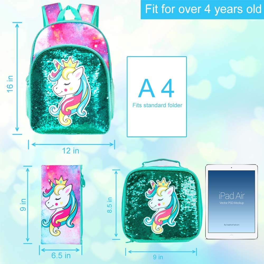 3pcs Backpack for Boys and Girls, 16” Kids Kindergarten Bookbag with Lunch Box, Cute Elementary Backpacks for Boy Girl
