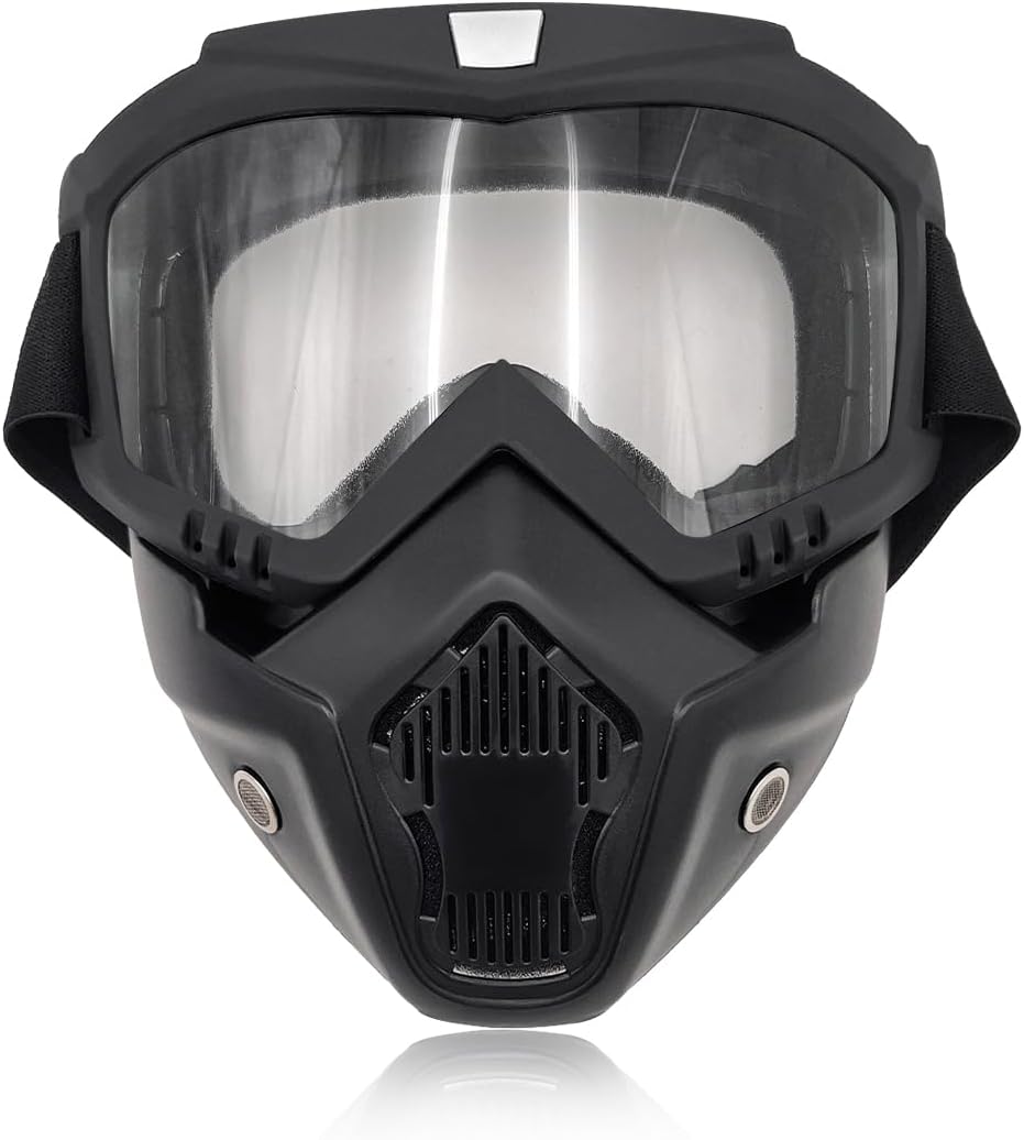 povtii Motorcycle Goggles, Windproof Dirt Bike Helmet Riding Goggles with Removable Face Mask, Motorcycle Accessories - PuriLite