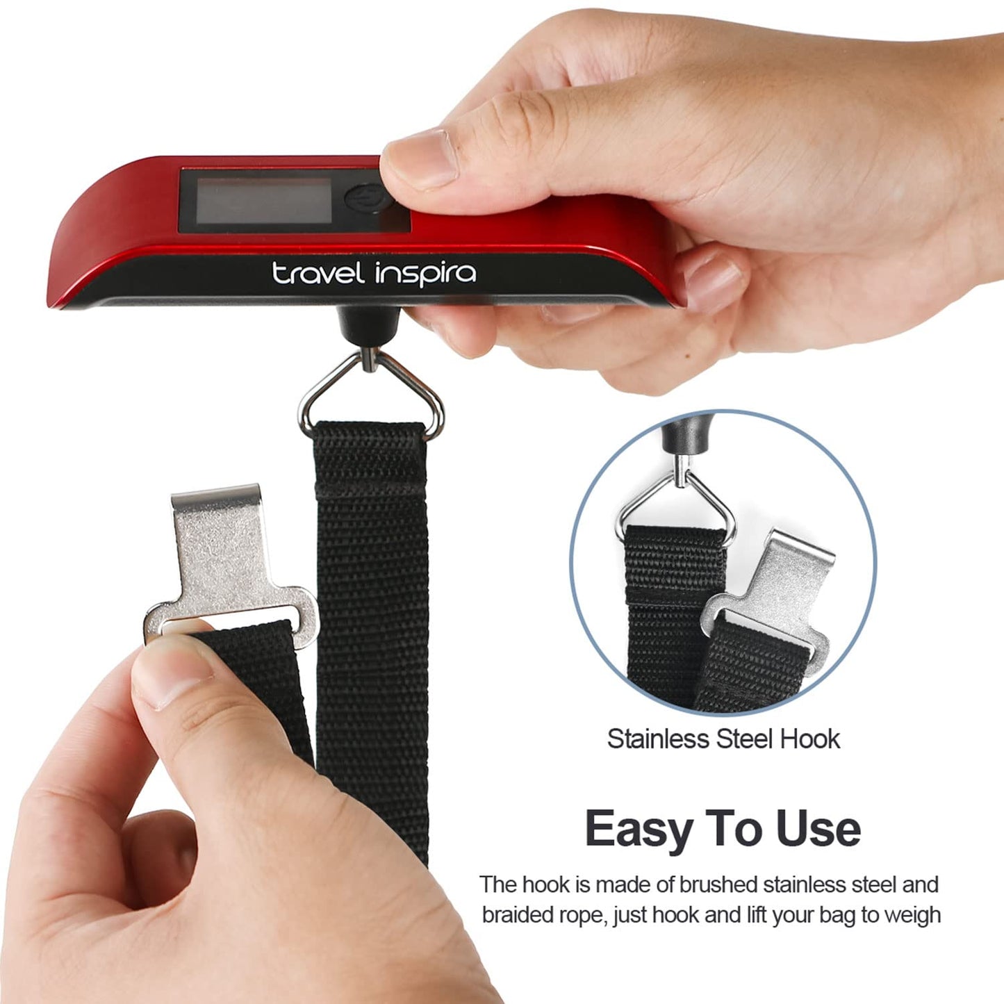 travel inspira Luggage Scale, Portable Digital Hanging Baggage Scale for Travel, Suitcase Weight Scale with Rubber Paint, 110 Pounds, Battery Included - Blue