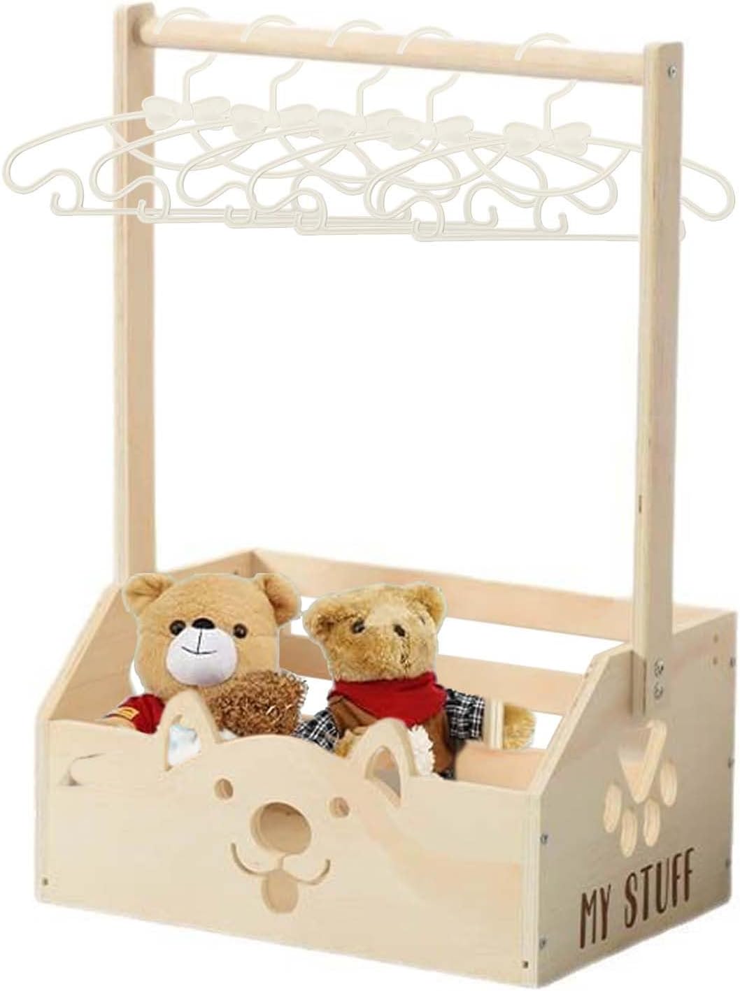 Wooden Baby Storage Organizer | Nursery Basket with 5 Hangers
