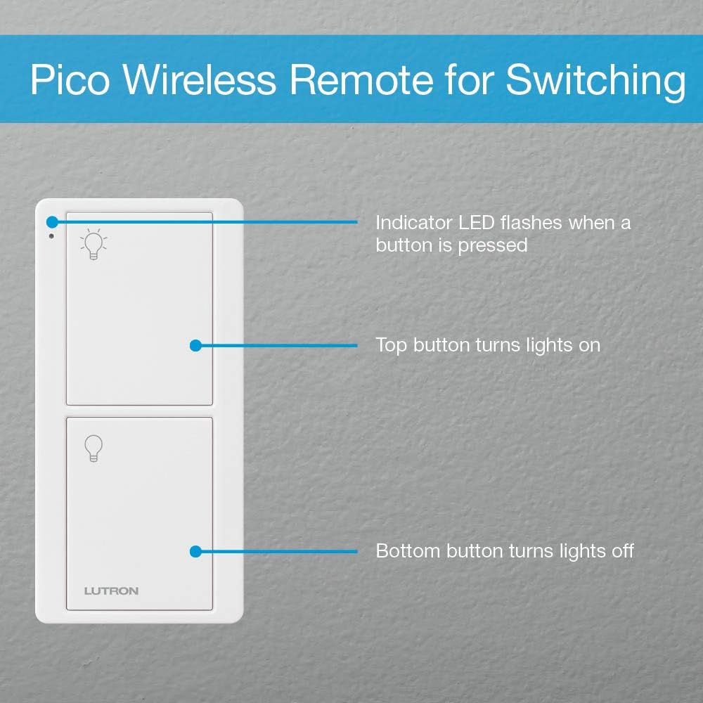 Lutron On/Off Switching Pico Remote for Caseta Smart Home Switch | PJ2-2B-GWH-L01 | White