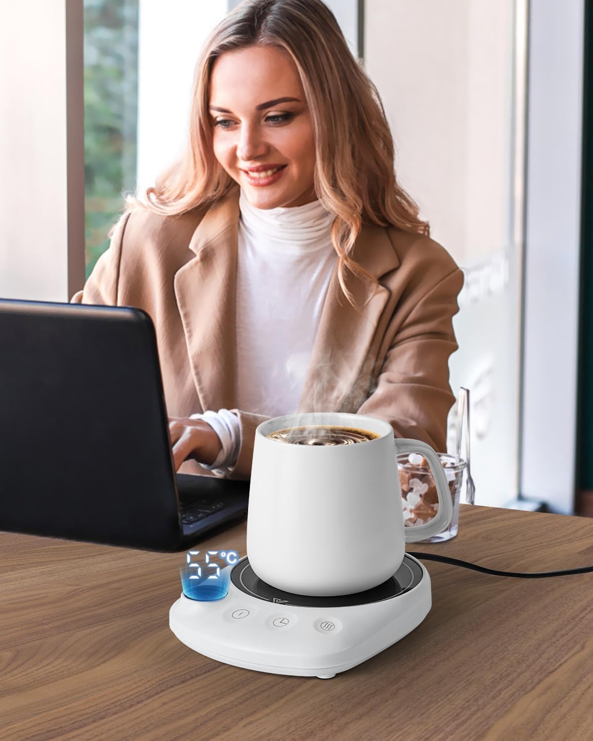 MYMULIKE Mug Warmer, Coffee Mug Warmer for Desk with 4 Temperature Settings (55℃/65℃/75℃/85℃), Coffee Warmer with Auto Shut Off, 1-12 Hour Timer, Desk Accessories for Office/Home