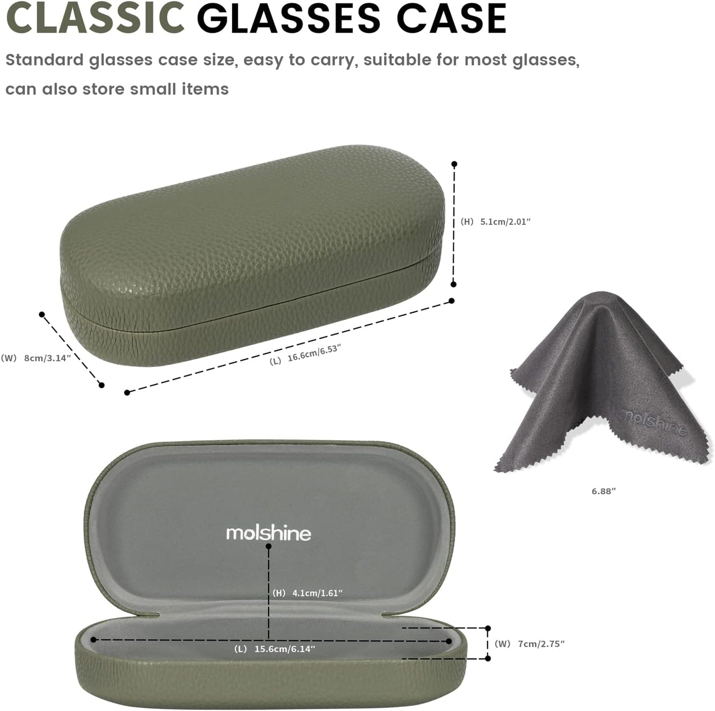 molshine Hard Shell Leather Sunglasses Case,Classic Large Glasses Case for Women Men,Sunglass Eyeglasses