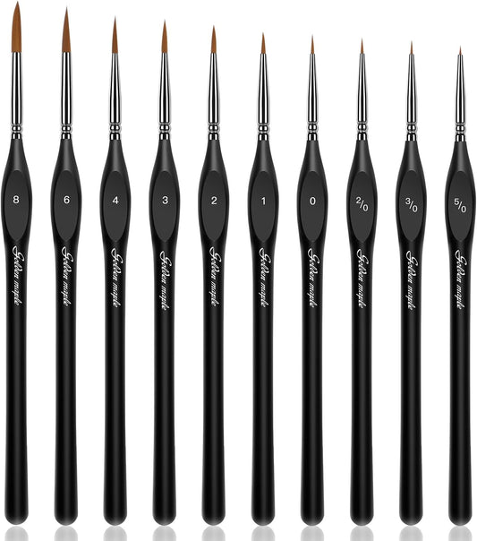 Detail Paint Brushes Set 10pcs Miniature Brushes for Fine Detailing & Art Painting - Acrylic, Watercolor,Oil,Models