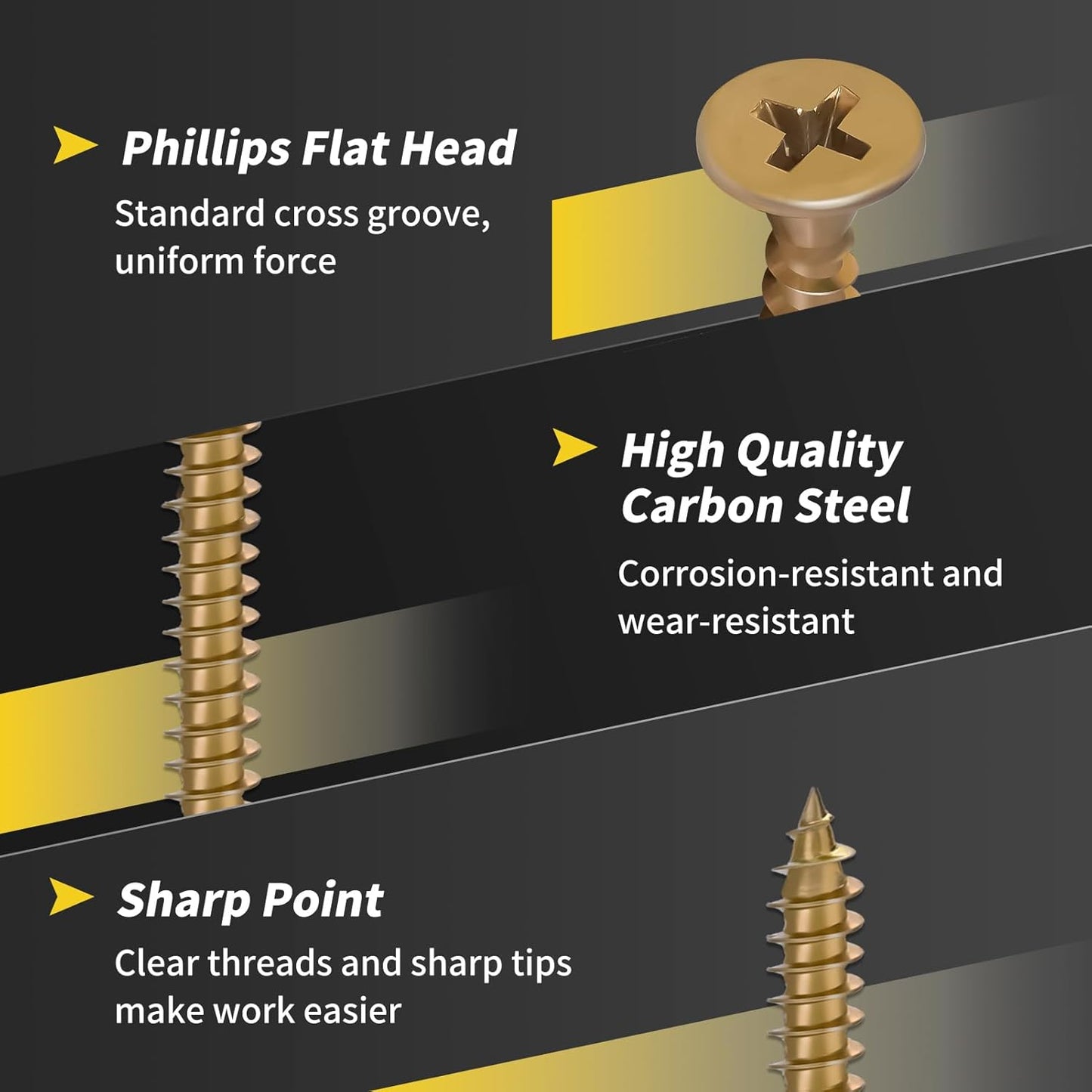 Wood Screws Assortment Kit, FIXLINK 240 PCS High Hardness Flat Head Wood Screws Set, Phillips Drive Screws, Contain 15PC Drywall Anchor and 8 Size (2-1/2”,2”,1-1/2”,1-1/4”,1”,3/4”,5/8”,1/2”), Black
