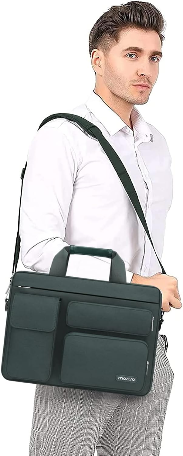 MOSISO Laptop Bag 13.3 inch, 13-13.3 inch Computer Shoulder Bag Compatible with MacBook Air/Pro 13/Pro 14, HP Dell ASUS Notebook &2 Raised&1 Flapover&1 Horizontal Pocket&Handle&Belt, Black
