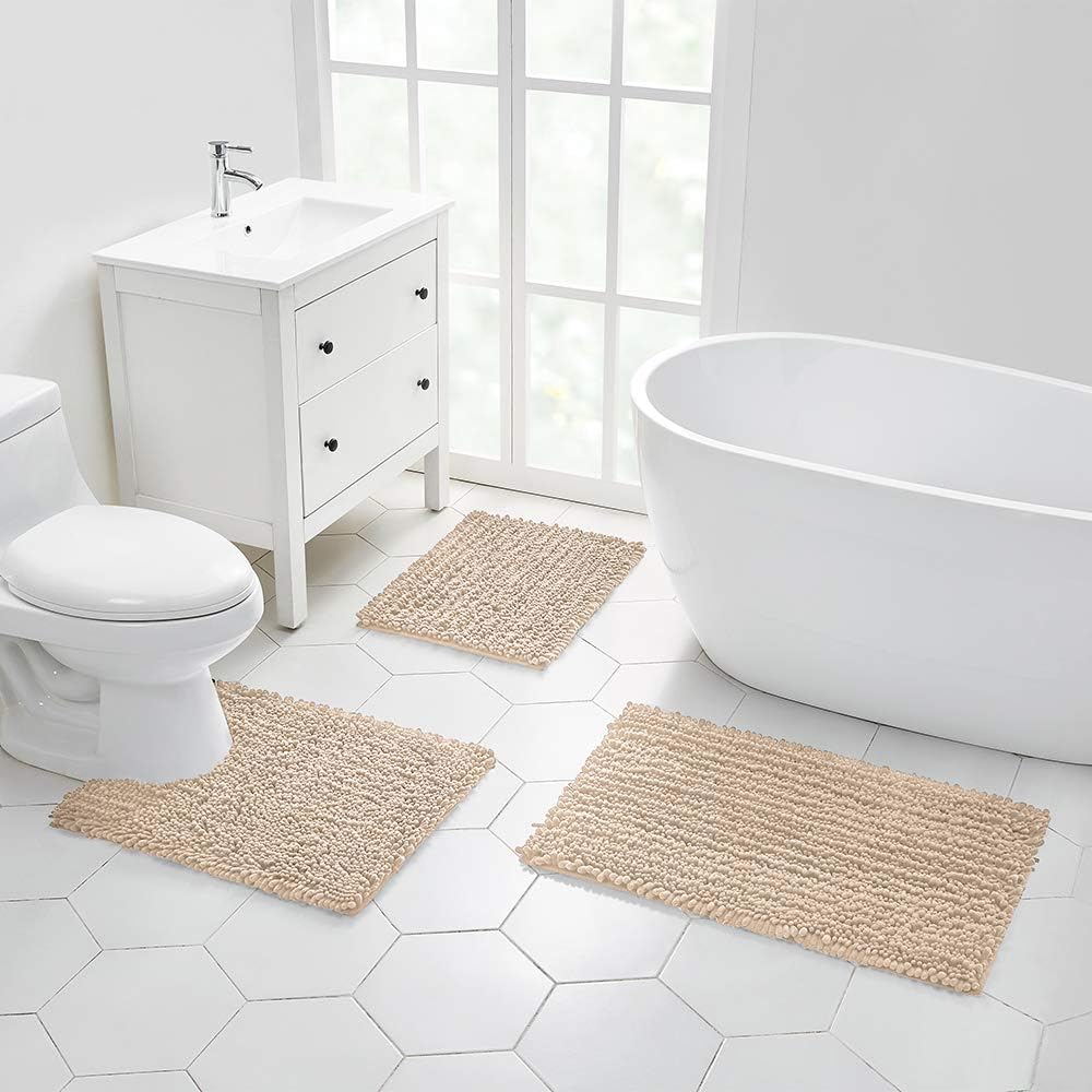 Walensee Bathroom Rug Non Slip Bath Mat (24x17 Inch Blush) Water Absorbent Super Soft Shaggy Chenille Machine Washable Dry Extra Thick Perfect Absorbant Best Small Plush Carpet for Shower Floor