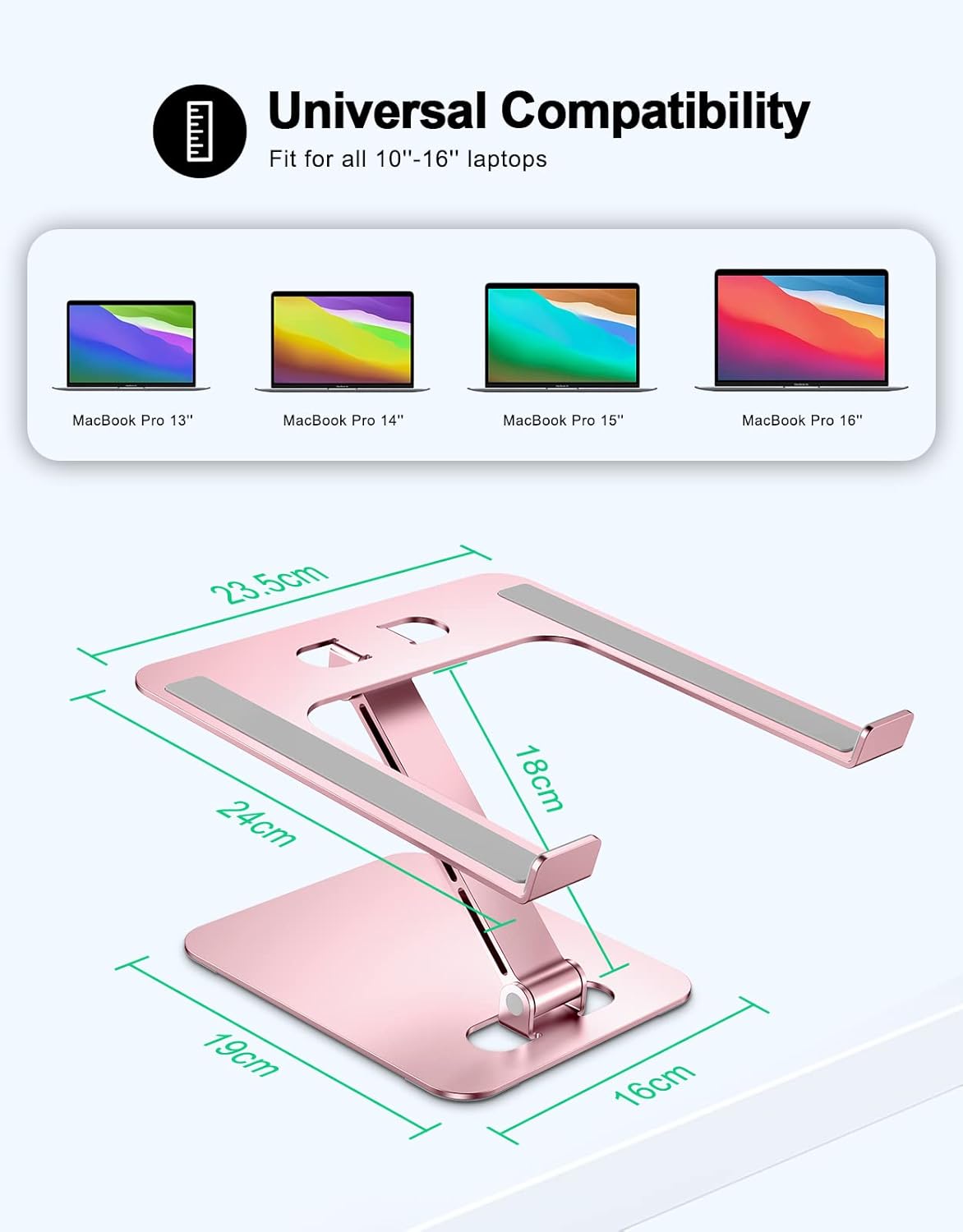 Zewwen Laptop Stand for Desk, Ergonomic Adjustable Foldable Computer Stand with Heat-Vent, Aluminium Alloy Laptop Riser Compatible with MacBook Air, Pro, Dell XPS, Samsung, 10”-16"
