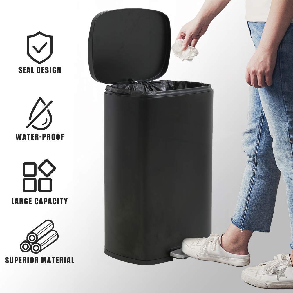 13 Gallon/50 L Garbage Can Kitchen Trash Can with Lid for Office Bedroom Bathroom Step Trash Bin Fingerprint-Proof Brushed Stainless Steel
