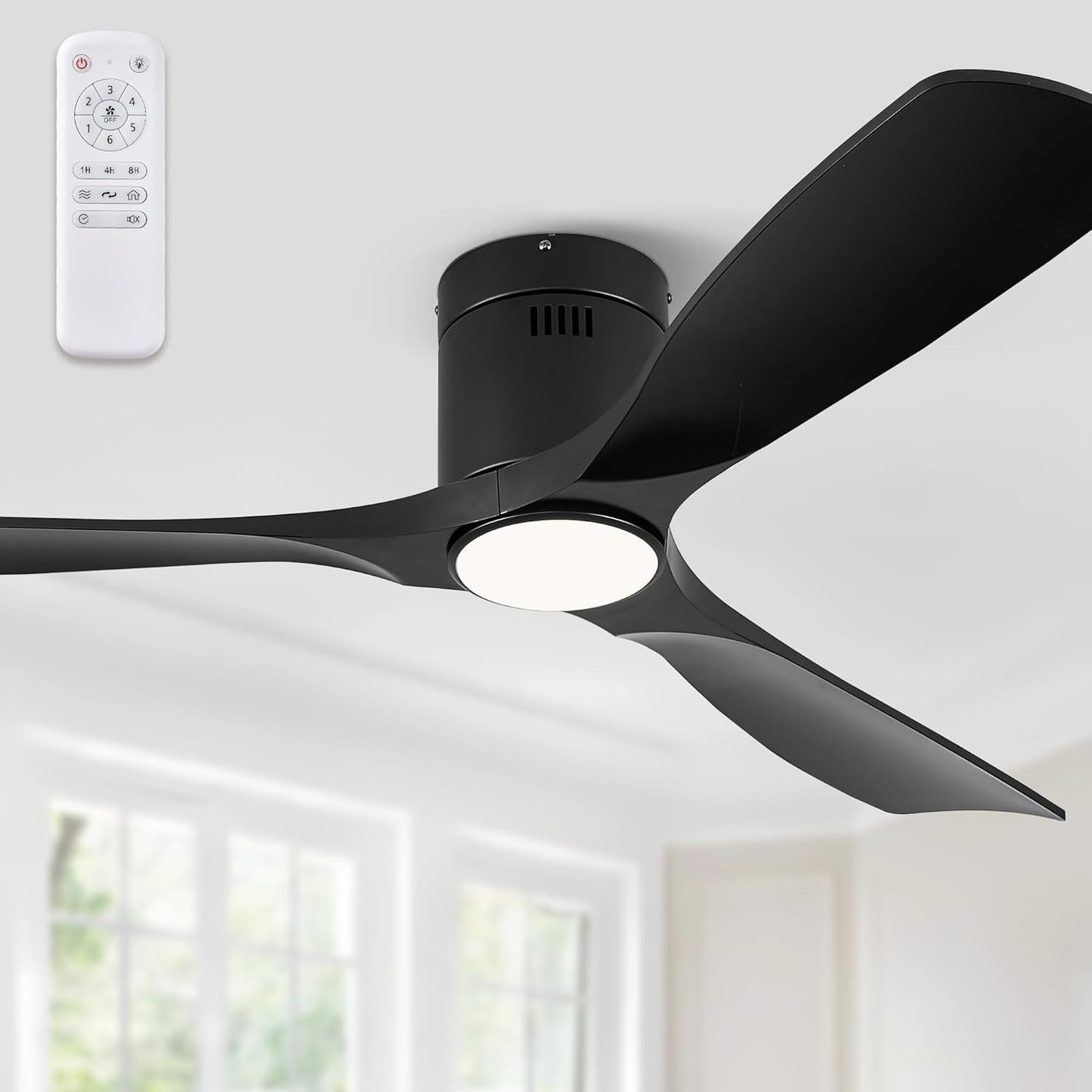 Fanbulous 52" Ceiling Fans with Lights and Remote Control,Modern Flush Mount Ceiling Fan with 3 LED Colors,Outdoor Low Profile Ceiling Fans with 6-Speeds Timer DC Motor for Bedroom Living Room Patio