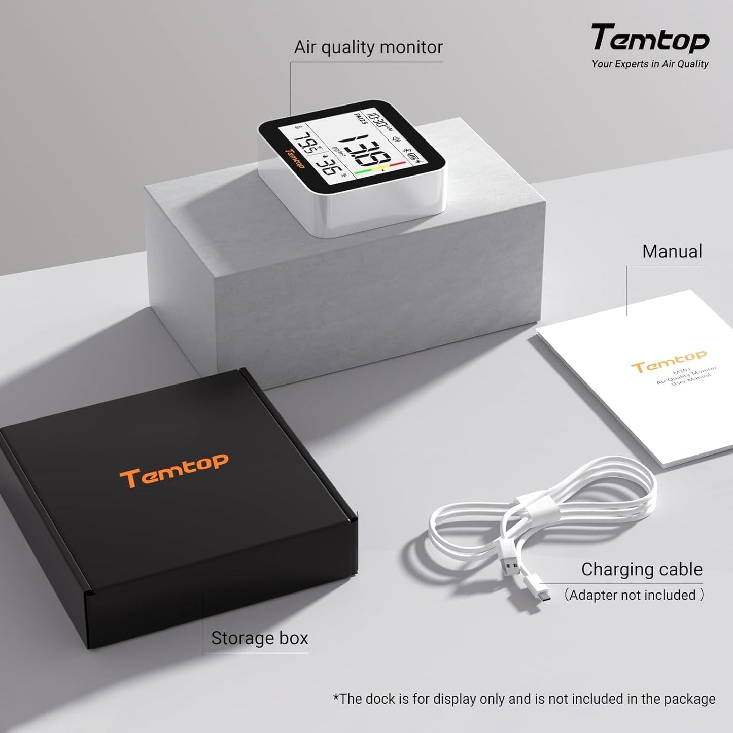 Temtop Air Quality Monitor Indoor with PM2.5, AQI, tVOC, CO2 Monitor, Temperature & Humidity Monitoring,Connectivity with App(M10 Plus)