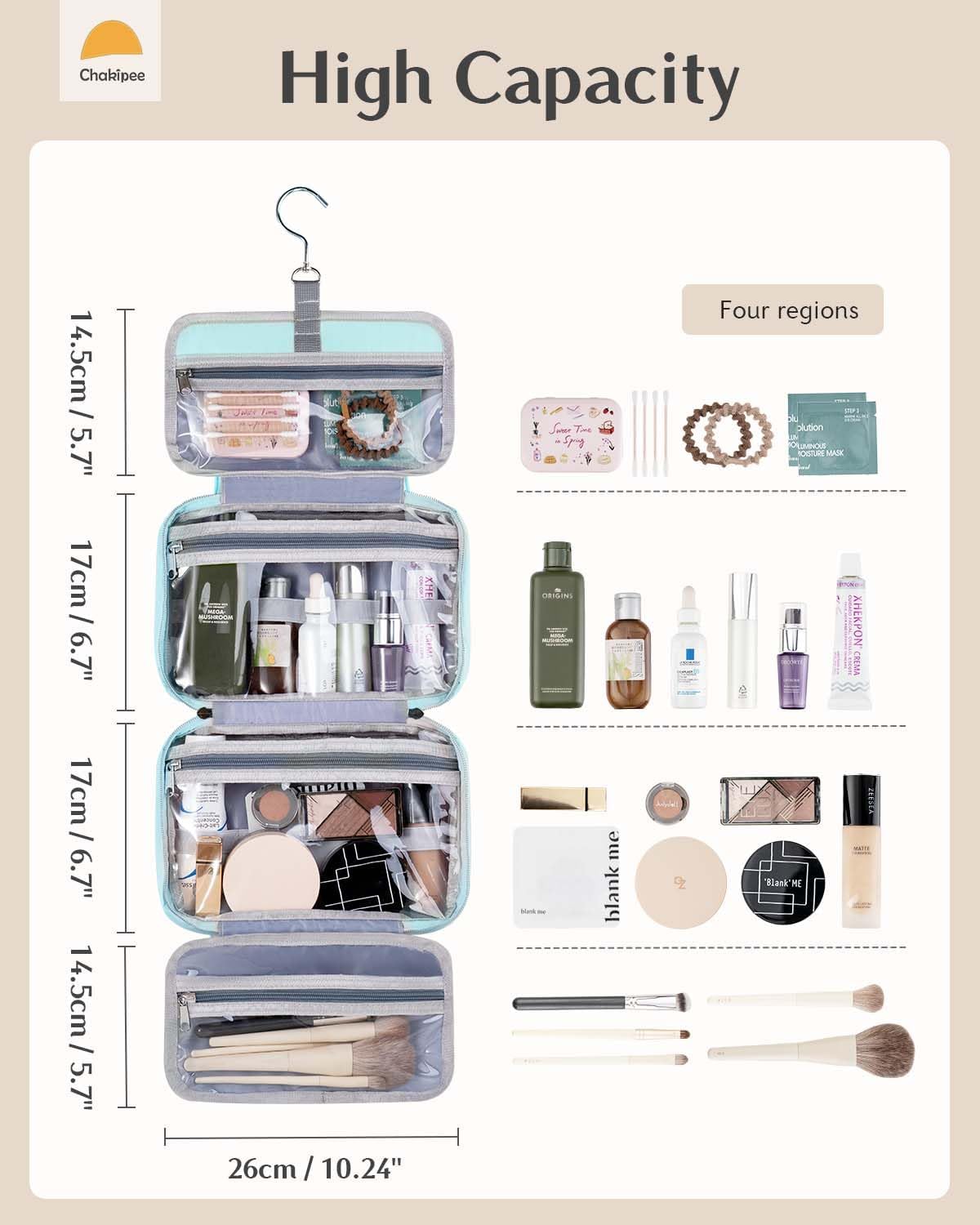 Chakipee Travel Hanging Toiletry Bag for Women - Waterproof Toiletries Bag Cosmetic Organizer Lightweight Bathroom with Clear Window for Essentials, Makeup, Shampoo Pink Medium