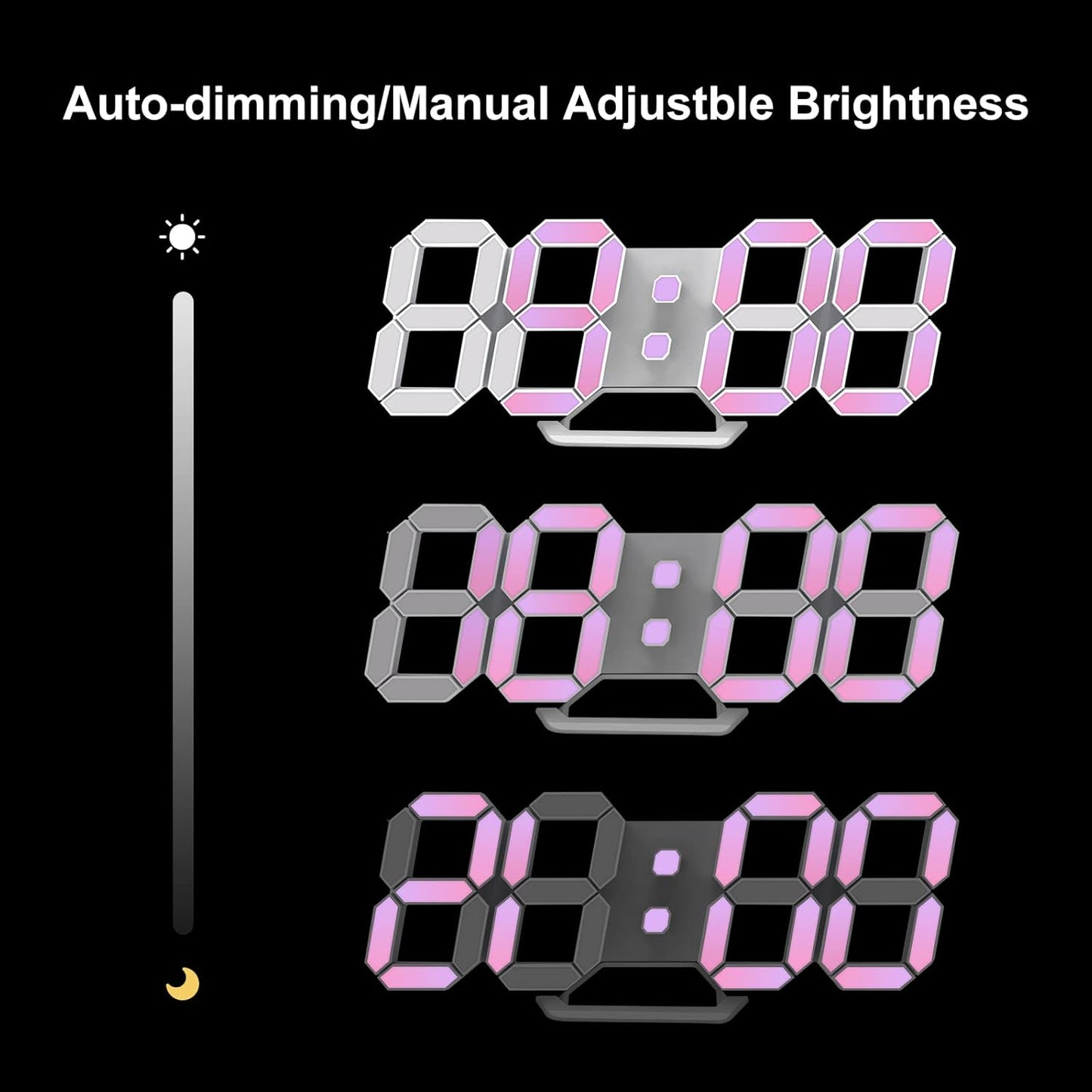 Deeyaple 3D LED Digital Wall Clock Modern Alarm Clock Adjust Brightness 12/24 Time Date Temperature Silent Snooze USB Night Light Remote Control Kitchen Bedroom Living Room Small 9.7 inch White