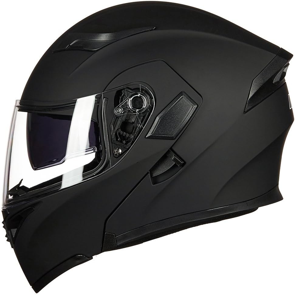ILM Motorcycle Dual Visor Flip up Modular Full Face Helmet DOT with 7 Colors (L, Matte Black) - PuriLite