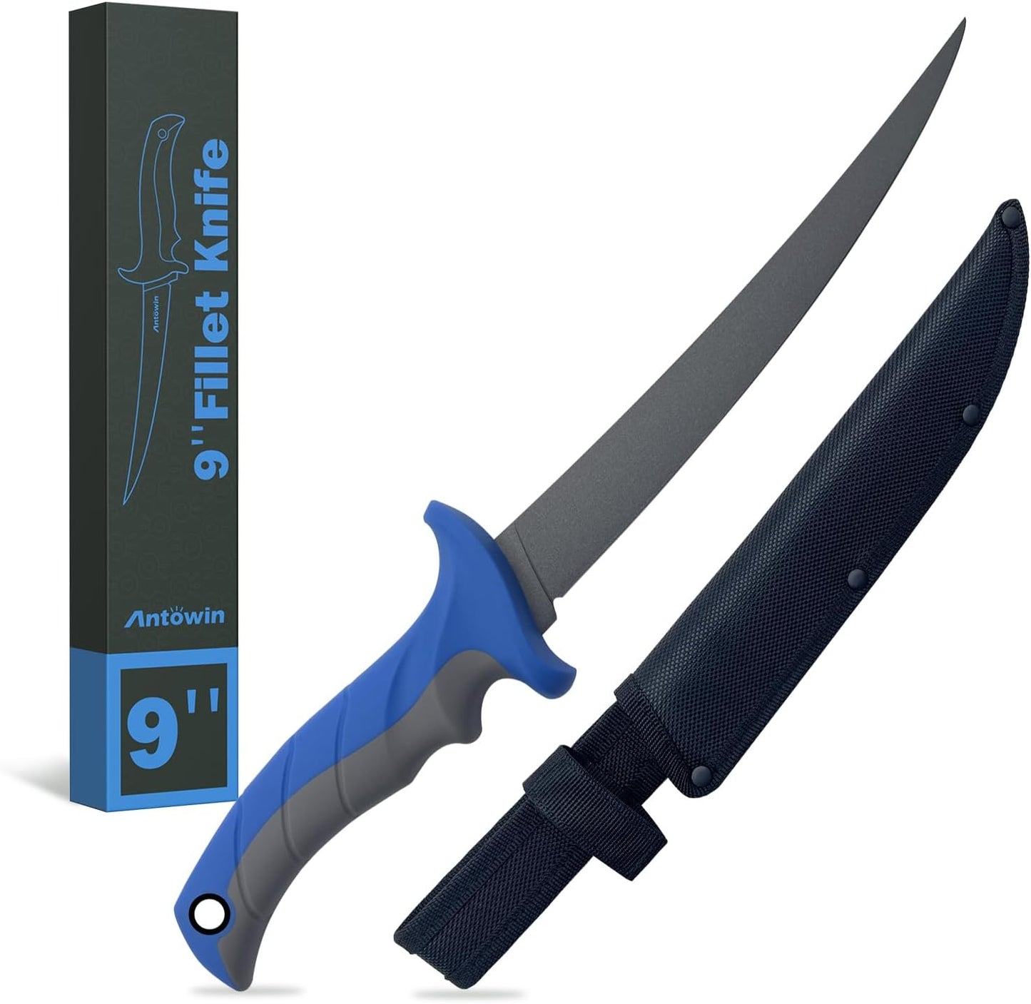 8 Inch Fishing Fillet Knife, Professional Level Knives for Filleting Fish and Boning Meat, Sharp Stainless-Steel Non-Stick Coating Blade, Non-Slip Handles, with 1 Two Stage Knife Sharpener
