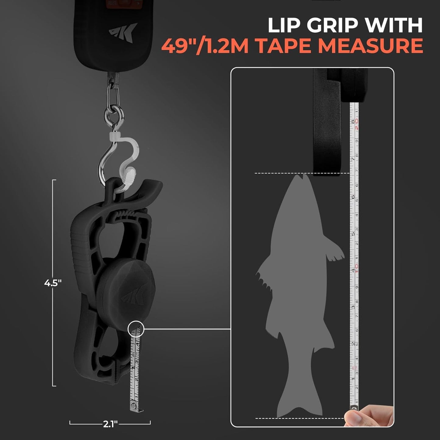 KastKing Fish Scale with Lip Gripper, ToughTide USB Charging Fishing Scale Built-in Measuring Tape, 65lb Capacity, Ultra-Thin Digital Fish Scale, LCD Display, Ergonomic Handle, Black Combo