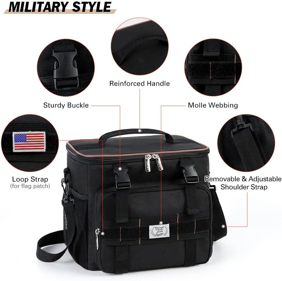 Lekebobor Tactical Lunch Bag for Men, Leakproof Large Insulated Lunch Box with Molle, Waterproof Cooler Bag for Adults Men Outdoor Picnic Travel Office, 24Can (15L), Black