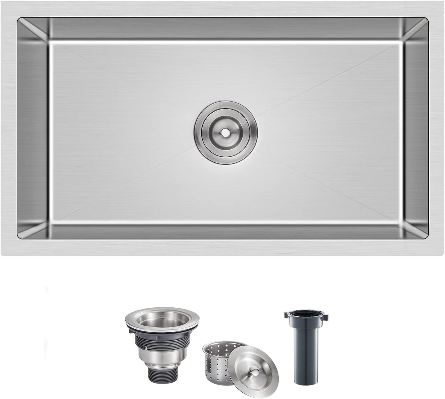 MENATT 20-inch Undermount Kitchen Sink, SUS304 Stainless Steel Handmade Single Bowl Kitchen Sink with Sink Strainer (Brushed), 20"x16"x9"