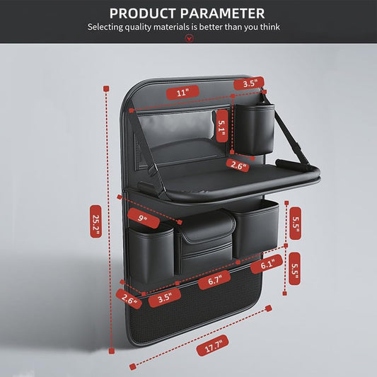 2 Pack Car Backseat Organizer, Car Storage Organizer with Foldable Table Tray,Leather Car Seat Back Protectors Kick Mats with Storage Pockets Travel Accessories