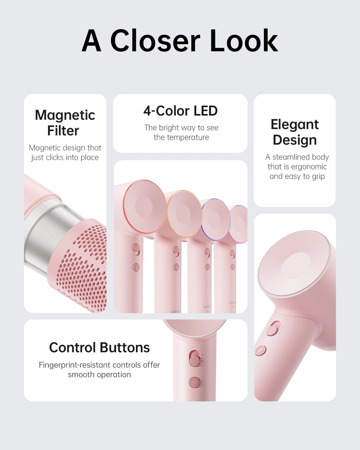 Laifen Hair Dryer SE, Blow Dryer with Diffuser & Nozzle for Curly Hair, 200M Ionic Hair Dryer with 105,000 RPM Low Noise Brushless Motor for High-Speed Drying, for Travel & Home 2024 Upgraded (Purple)
