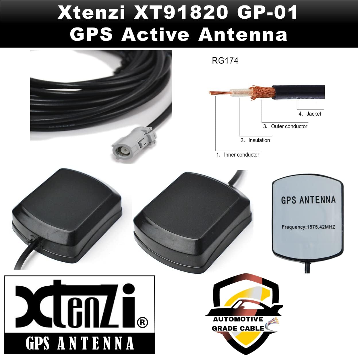 Xtenzi Replacement Active GPS Antenna Compatible with Select JVC Navigation KW-NT30HD KW-NT50HDT QAL1088-003 QAL1088-001 Models