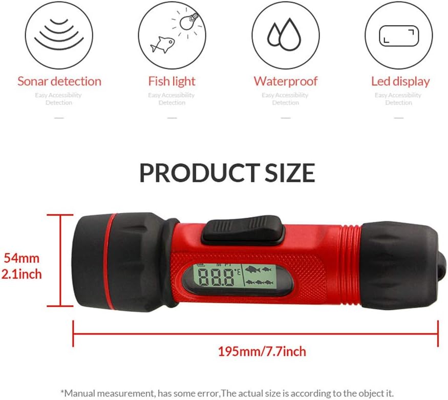 RICANK Depth Finder with Temperature Portable Ice Fish Finder Contour Readout Fish Depth Finder Handheld Fishfinder Depth Readout LCD Display Fish Detector Device Lake Sea Boat Kayak River Fishing